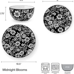 Dinnerware Service For 4|Pfaltzgraff® Midnight Blooms 12 Piece Dinnerware Set, Service for 4