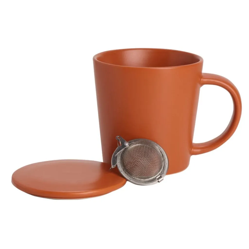 Teacups|Pfaltzgraff® Orange Tea Mug with Infuser and Lid