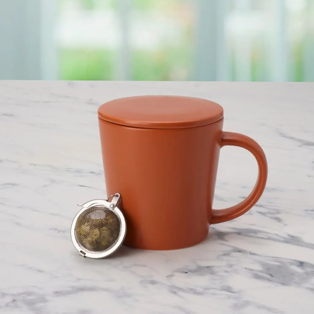 Teacups|Pfaltzgraff® Orange Tea Mug with Infuser and Lid