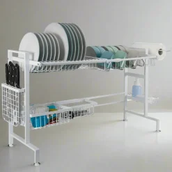 Fruit And Storage Baskets|Gourmet Basics® Over the Sink 2 Tier Expandable Organizer Dish Drying Rack