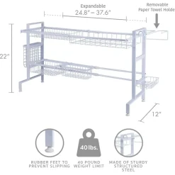 Fruit And Storage Baskets|Gourmet Basics® Over the Sink 2 Tier Expandable Organizer Dish Drying Rack
