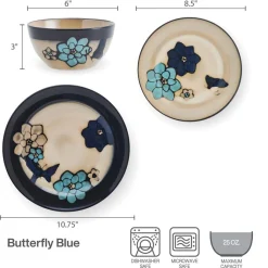 Dinnerware Service For 4|Pfaltzgraff® Painted Butterfly Blue 12 Piece Dinnerware Set, Service for 4