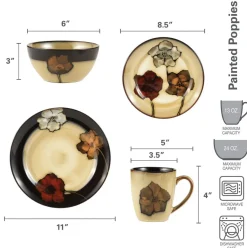Dinnerware Service For 4|Pfaltzgraff® Painted Poppies 16 Piece Dinnerware Set, Service for 4
