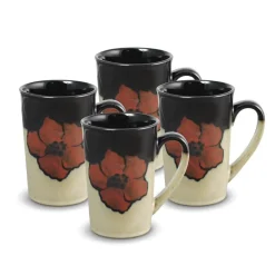Coffee Mugs|Pfaltzgraff® Painted Poppies Set of 4 Latte Mugs