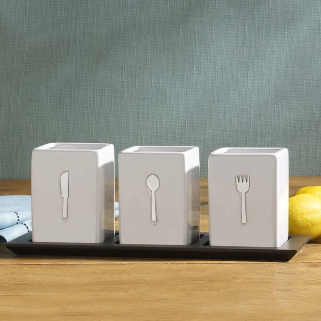Flatware Caddies|Towle® Living 3 Piece Flatware Caddy with Wood Tray