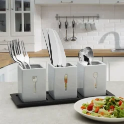 Flatware Caddies|Towle® Living 3 Piece Flatware Caddy with Wood Tray