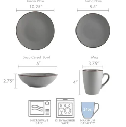 Dinnerware Service For 4|Pfaltzgraff® Pierce Gray 16 Piece Dinnerware Set, Service for 4