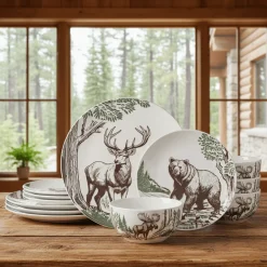 Dinnerware Service For 4|Pfaltzgraff® Rustic Lodge 12 Piece Dinnerware Set, Service for 4