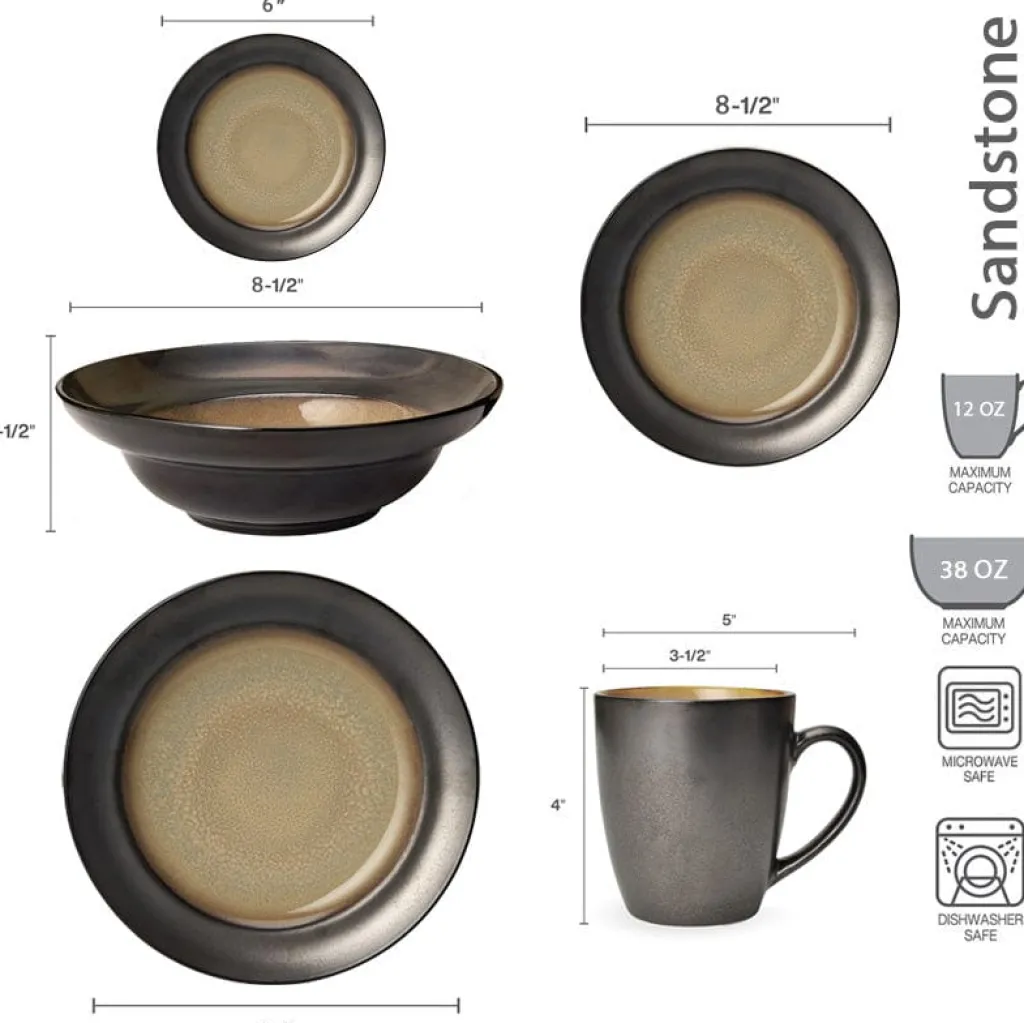 Dinnerware Service For 4|Dinnerware Service For 8|Gourmet Basics® Sandstone Dinnerware Set