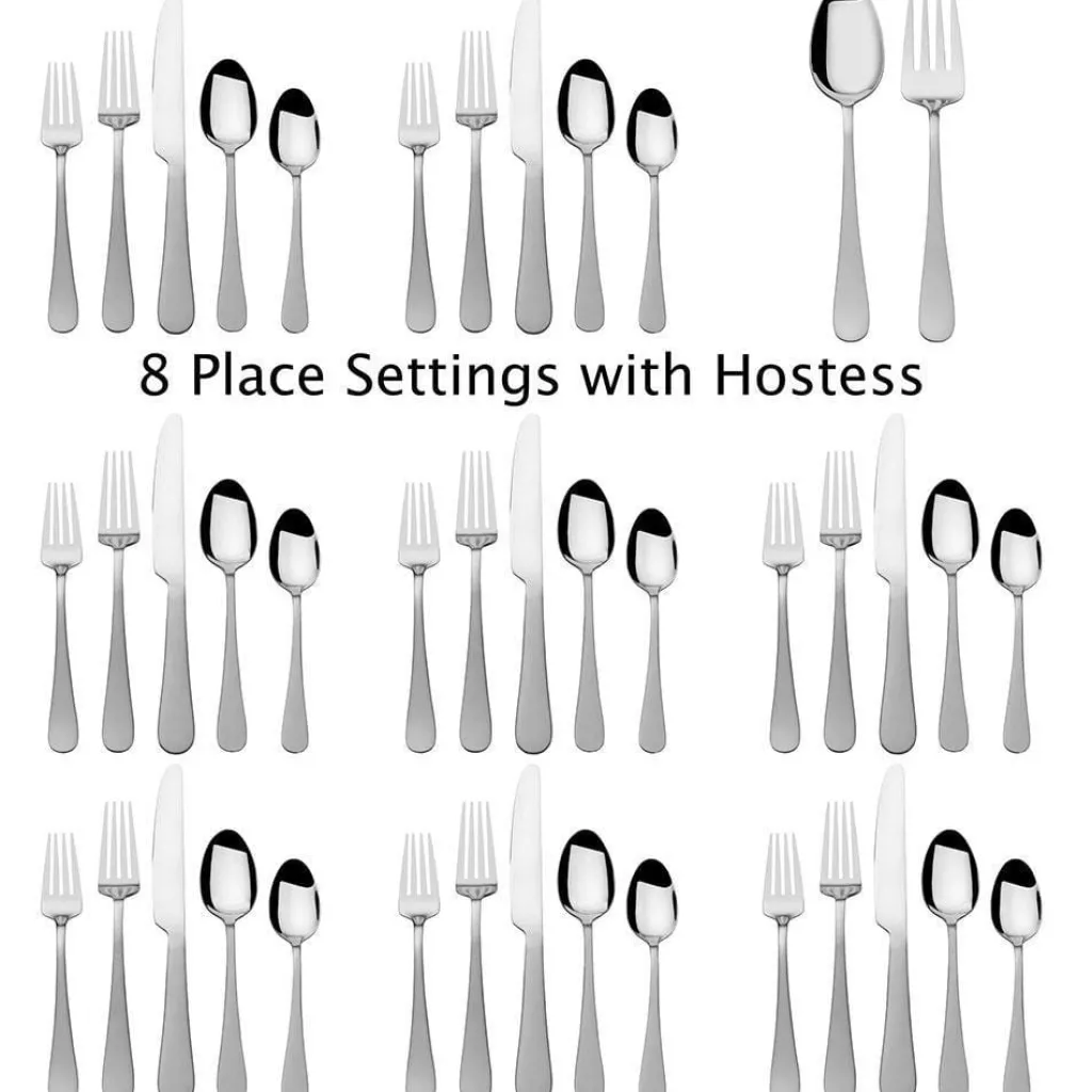 Sets|Gourmet Basics® Satin Symmetry 42 Piece Flatware Set, Service for 8