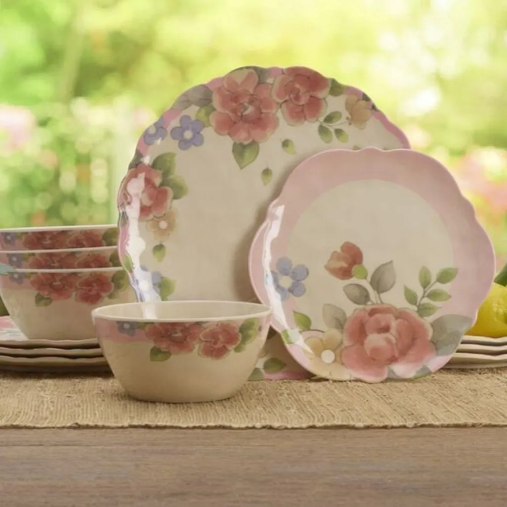 Dinnerware Service For 4|Dinnerware Service For 8|Pfaltzgraff® Tea Rose Outdoor Melamine Dinnerware Set