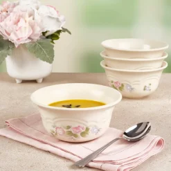 Soup Cereal Bowls|Pfaltzgraff® Tea Rose Set of 4 Deep Soup Cereal Bowls