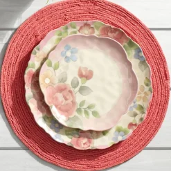 Dinner Plates|Pfaltzgraff® Tea Rose Set of 4 Outdoor Melamine Dinner Plates