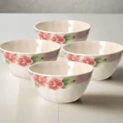 Soup Cereal Bowls|Pfaltzgraff® Tea Rose Set of 4 Outdoor Melamine Cereal Bowls
