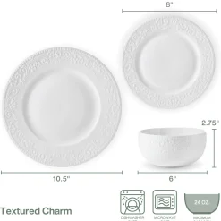 Dinnerware Service For 8|Pfaltzgraff® Textured Charm 24 Piece Dinnerware Set, Service for 8