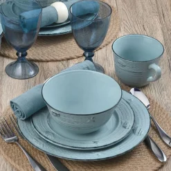Dinnerware Service For 4|Pfaltzgraff® Trellis Coastal Teal 16 Piece Dinnerware Set, Service for 4