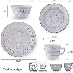Dinnerware Service For 4|Pfaltzgraff® Trellis Lodge White 16 Piece Dinnerware Set, Service for 4