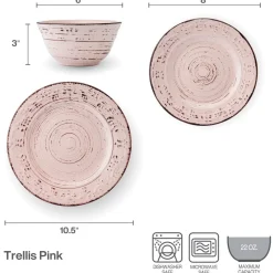 Dinnerware Service For 4|Pfaltzgraff® Trellis Pink 12 Piece Dinnerware Set, Service for 4