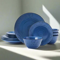 Dinnerware Service For 4|Pfaltzgraff® Trellis Rooster Blue 12 Piece Set, Service for 4