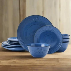 Dinnerware Service For 4|Pfaltzgraff® Trellis Rooster Blue 12 Piece Set, Service for 4