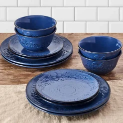Dinnerware Service For 4|Pfaltzgraff® Trellis Rooster Blue 12 Piece Set, Service for 4