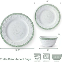 Dinnerware Service For 4|Pfaltzgraff® Trellis Sage Accent 12 Piece Dinnerware Set, Service for 4