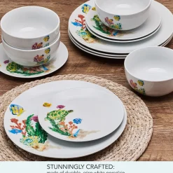 Dinnerware Service For 4|Studio Nova Underwater Life 12 Piece Dinnerware Set, Service for 4