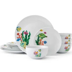 Dinnerware Service For 4|Studio Nova Underwater Life 12 Piece Dinnerware Set, Service for 4