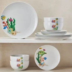 Dinnerware Service For 4|Studio Nova Underwater Life 12 Piece Dinnerware Set, Service for 4
