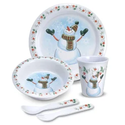 Soup Cereal Bowls|Dinner Plates|Pfaltzgraff® Winterberry® 5 Piece Snowman Childrens Set