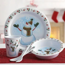 Soup Cereal Bowls|Dinner Plates|Pfaltzgraff® Winterberry® 5 Piece Snowman Childrens Set