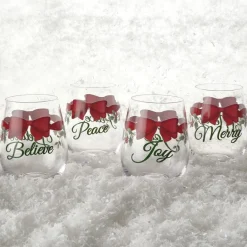 Drinking Glasses|Pfaltzgraff® Winterberry® Ribbon Set of 4 Stemless Wine Glasses