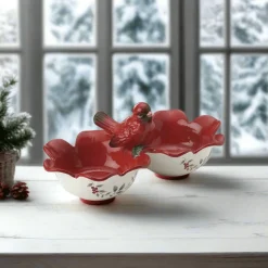 Serve Bowls|Pfaltzgraff® Winterberry® 2 Section Cardinal Serve Bowl