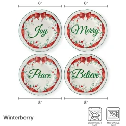 Salad Plates|Pfaltzgraff® Winterberry® Set of 4 Red Ribbon Salad Plates