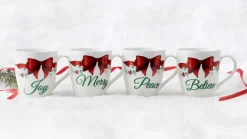 Coffee Mugs|Pfaltzgraff® Winterberry® Set of 4 Red Ribbon Sentiment Mugs