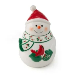 Fruit And Storage Baskets|Cookie Jars|Pfaltzgraff® Winterberry® Snowman with Cardinal Cookie Jar