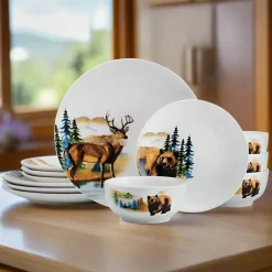Dinnerware Service For 4|Studio Nova Woodland Animals 12 Piece Dinnerware Set, Service for 4